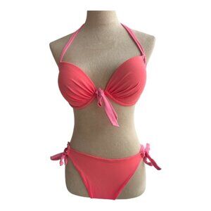 Victoria's Secret Pink Halter Bikini Set L - Classic Tie-Side Swim (2622-1)